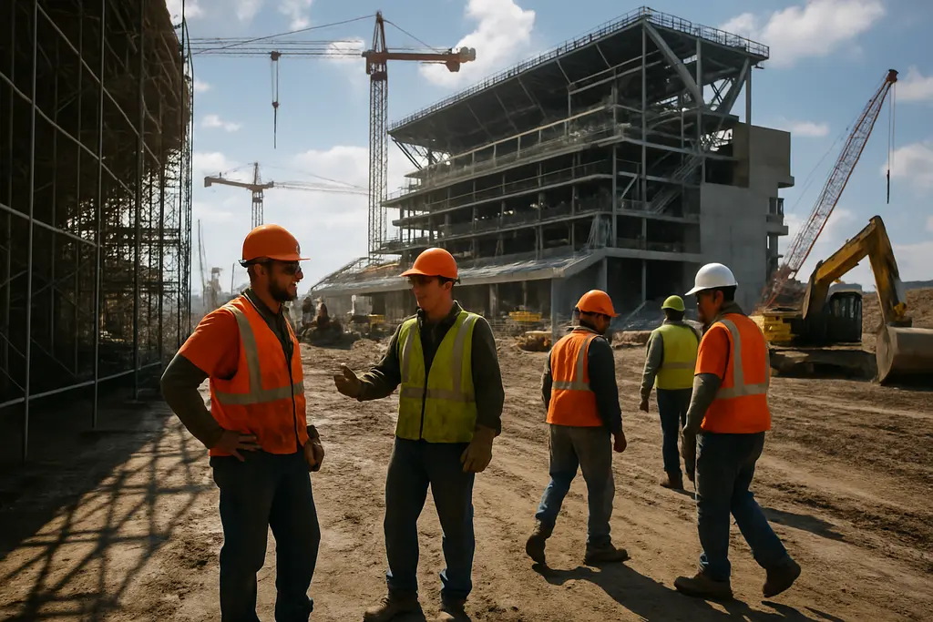 Domed Browns Stadium construction site in Brook Park with fans imagining game day access