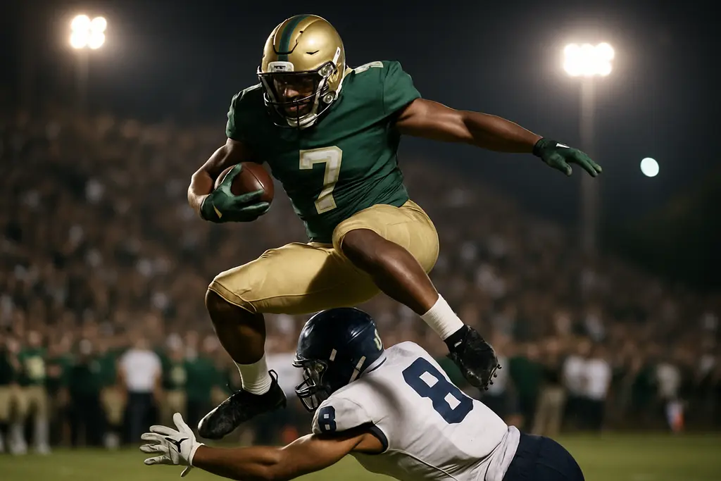 Nygel Mitchell carrying the ball for St. Michael during a high school football game