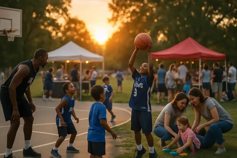 Youth basketball practice with families watching from the sideline