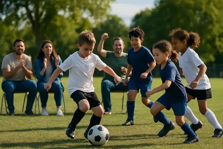 Youth soccer players warming up on a community field in the South